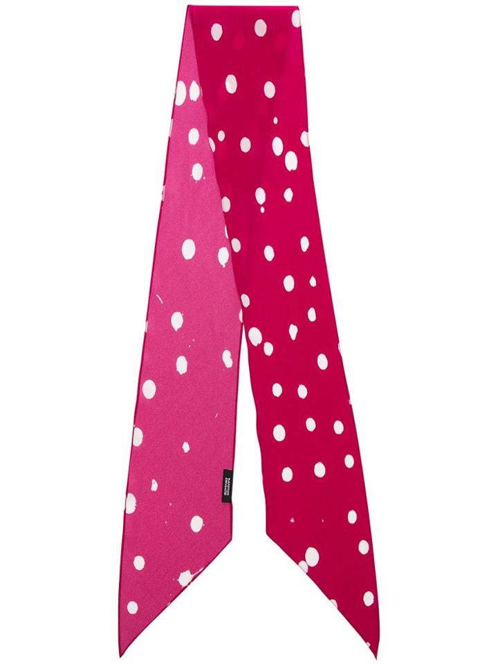Rockins Pink And White Classic Skinny Polka Dot Print Silk Scarf