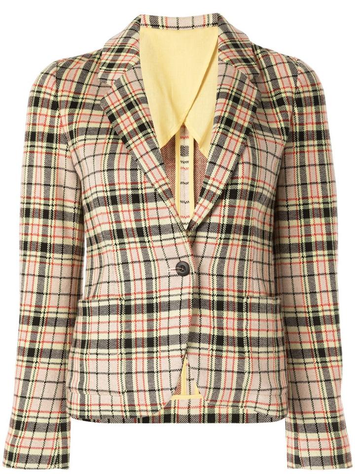 Caban Plaid Fitted Blazer - Multicolour