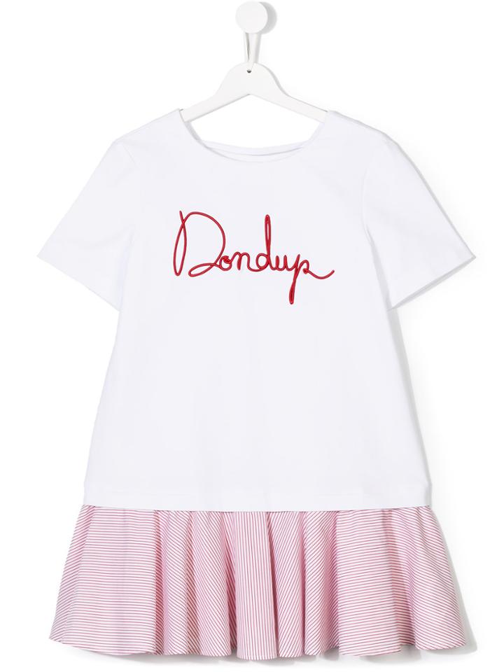 Dondup Kids Striped Peplum Hem Dress - White
