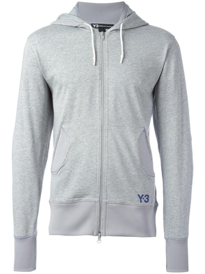Y-3 Zipped Hoodie, Men's, Size: Large, Grey, Cotton