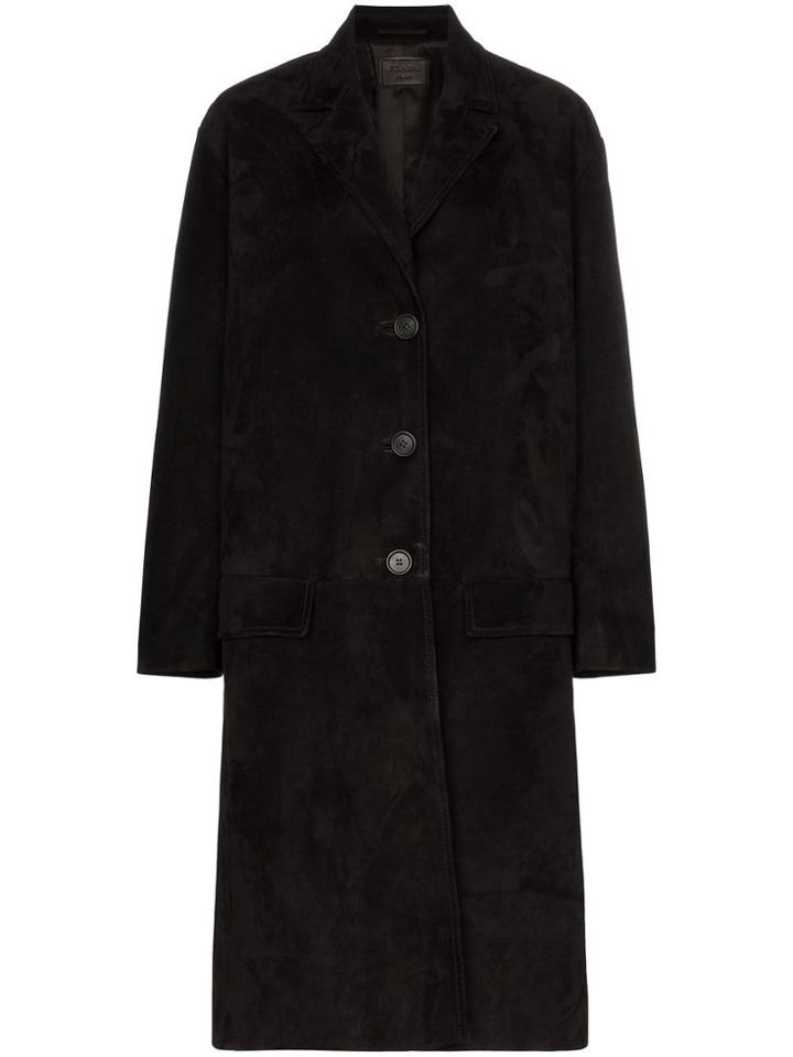Prada Single-breasted Suede Coat - Black