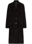 Prada Single-breasted Suede Coat - Black