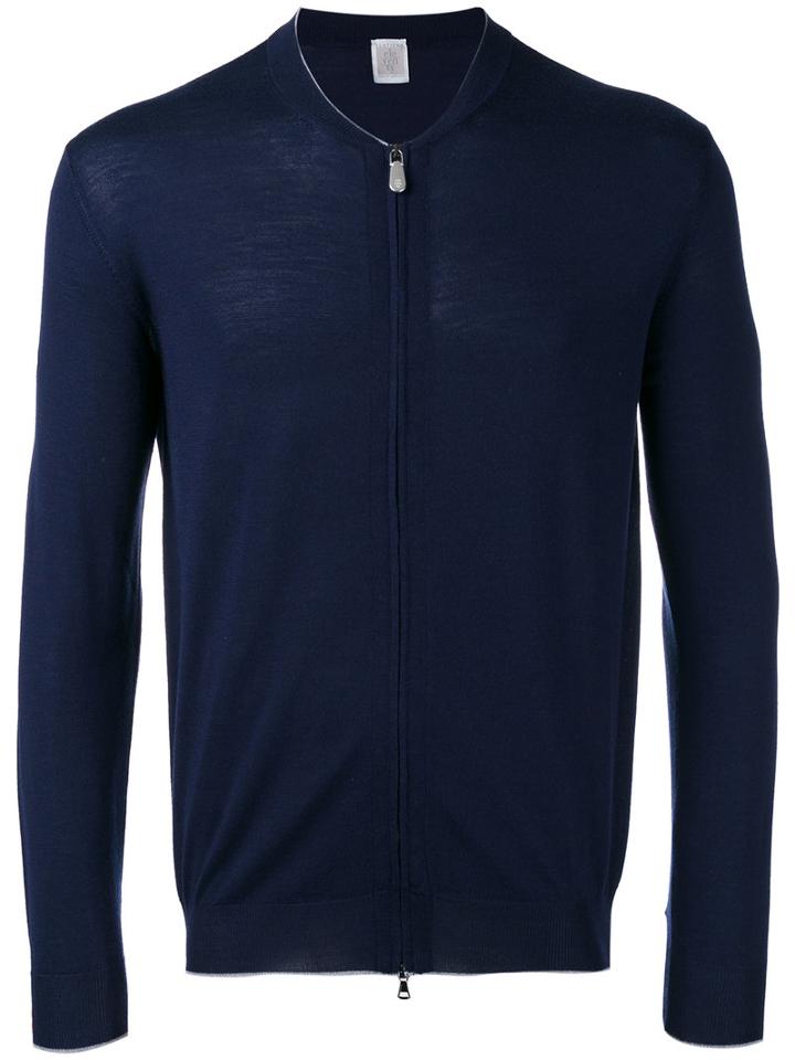 Eleventy - Zipped Sweater - Men - Silk/merino - L, Blue, Silk/merino