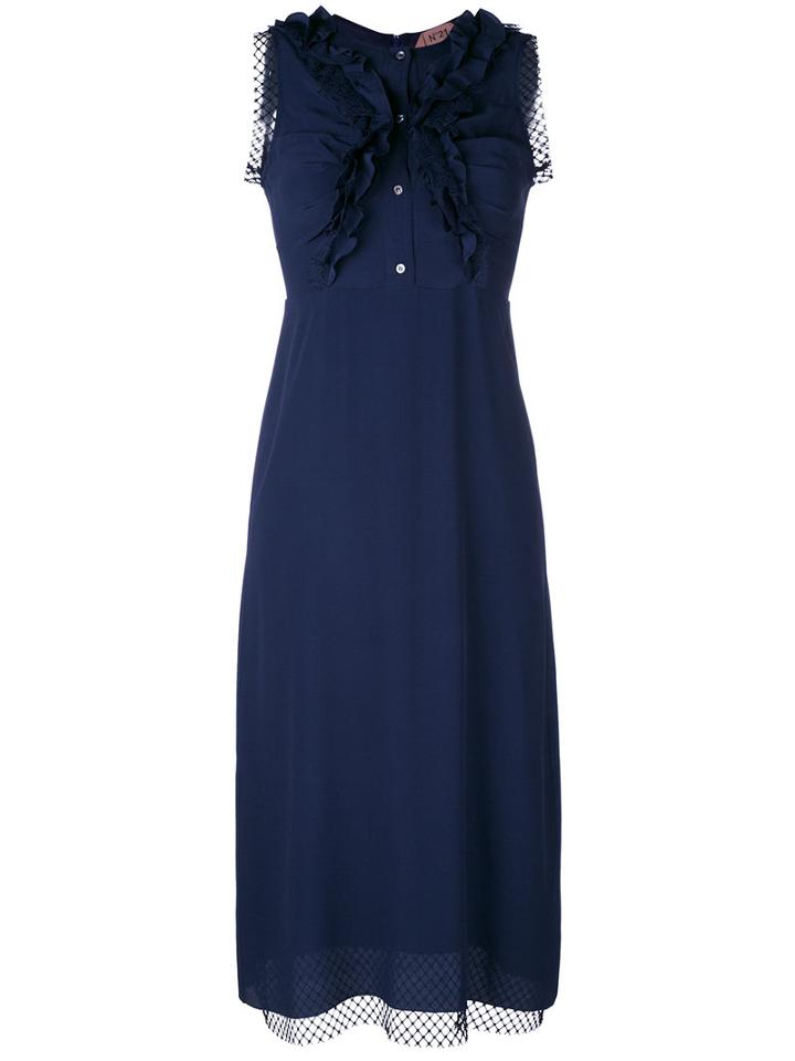 No21 - Mesh Frill Shift Dress - Women - Silk/polyester/acetate - 46, Women's, Blue, Silk/polyester/acetate