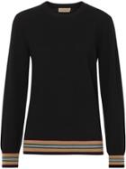 Burberry Icon Stripe Detail Merino Wool Sweater - Black
