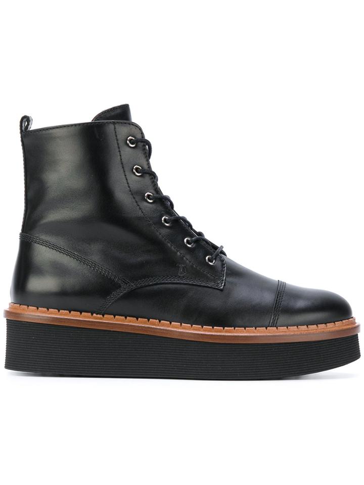 Tod's Flatform Lace-up Ankle Boots - Black
