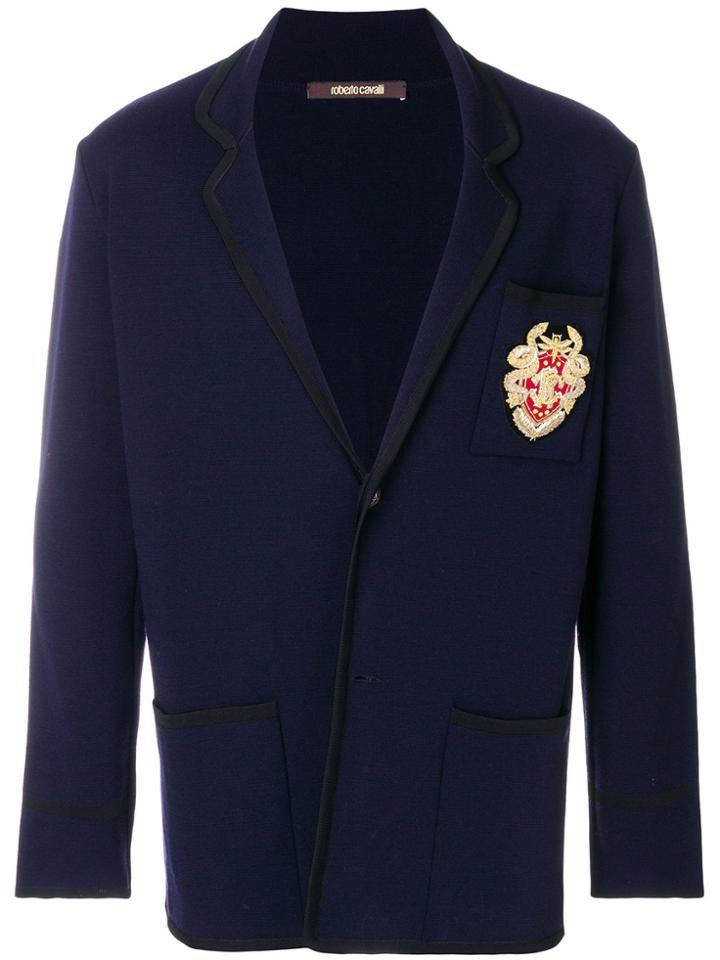 Roberto Cavalli Embellished Patch Blazer - Blue