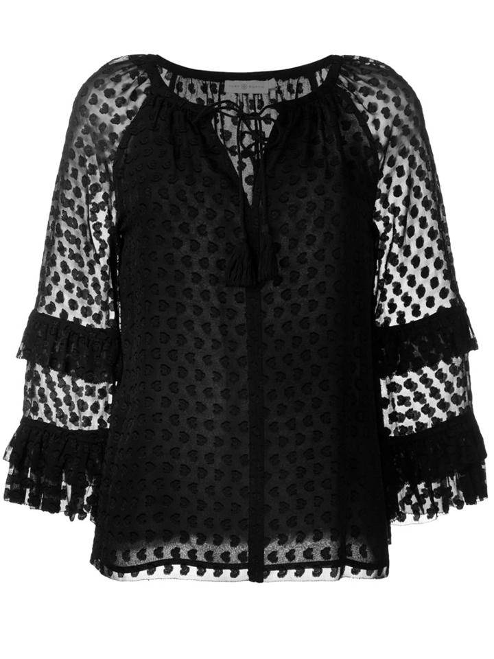 Tory Burch Embroidered Tasseled Blouse, Women's, Size: 4, Black, Silk/viscose/polyester