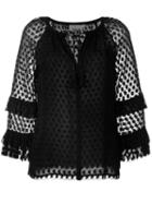 Tory Burch Embroidered Tasseled Blouse, Women's, Size: 4, Black, Silk/viscose/polyester