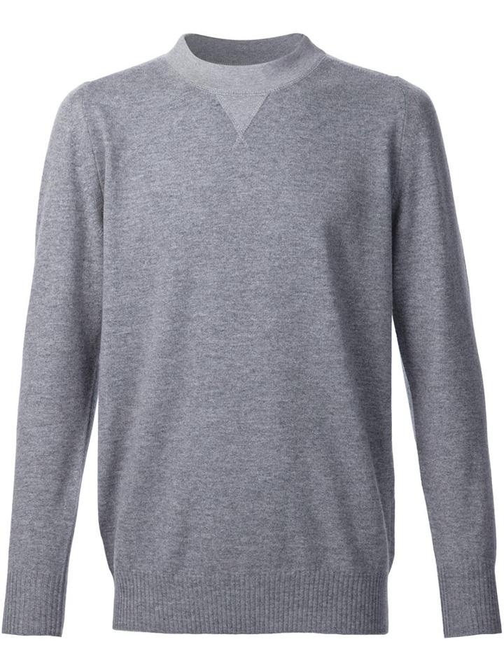 Sacai Twin Crew Neck Jumper, Men's, Size: 1, Grey, Cotton/cashmere