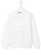 Msgm Kids Logo Print Sweatshirt, Girl's, Size: 10 Yrs, White
