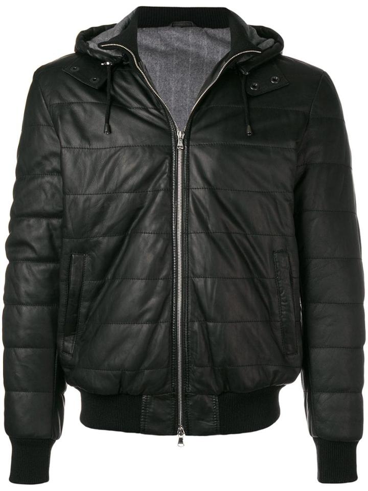 Barba Hooded Leather Jacket - Black