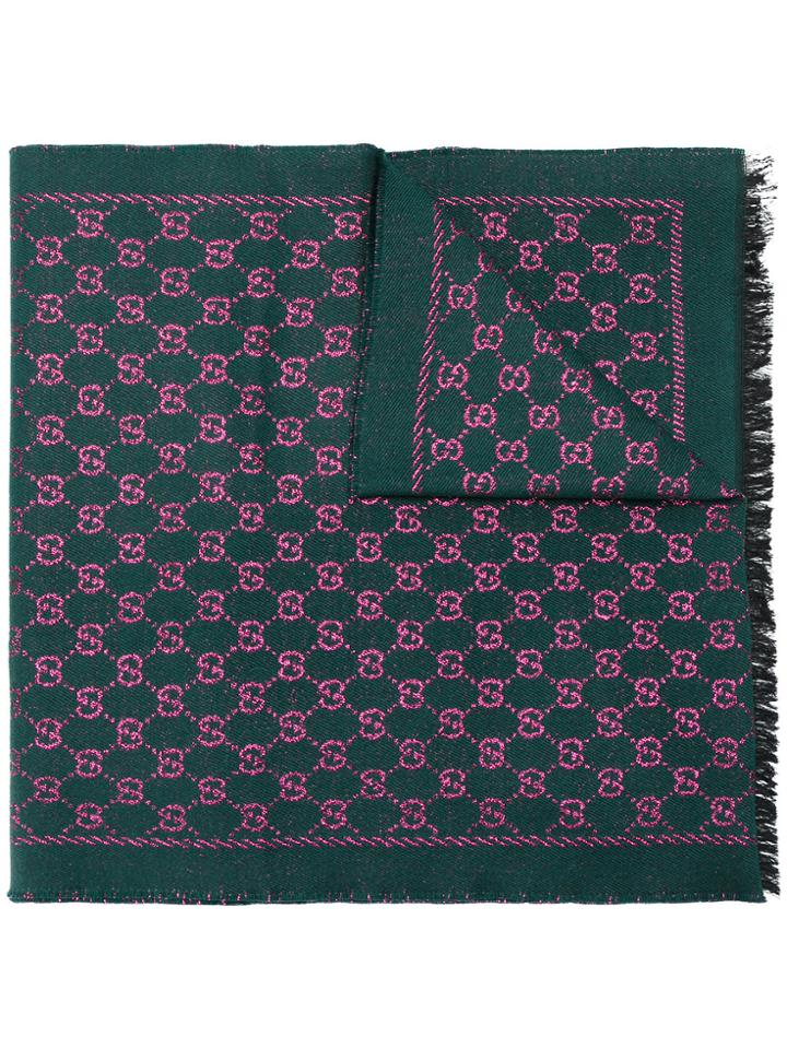 Gucci Gg Jacquard Monogram Scarf - Green