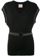 Laneus - 'con Borchie' T-shirt - Women - Cotton/aluminium - 40, Black, Cotton/aluminium