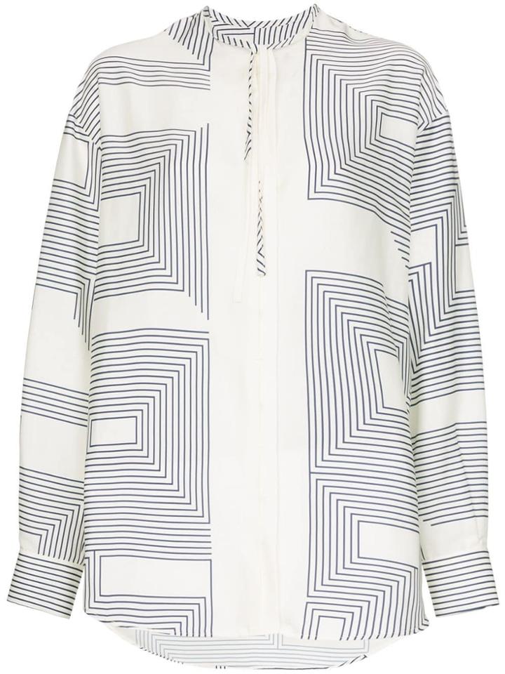 Low Classic Hidden Button Printed Shirt - Blue