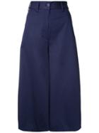 Mm6 Maison Margiela Cropped Wide-leg Trousers, Women's, Size: 38, Blue, Cotton