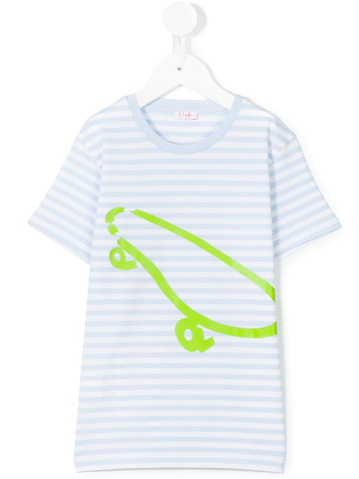 Il Gufo - Striped Skateboard Print T-shirt - Kids - Cotton/spandex/elastane - 12 Yrs, Blue