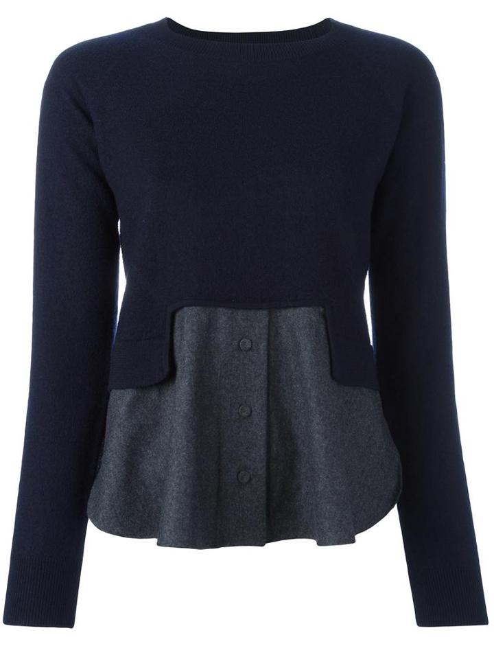 Carven Peplum Inset Jumper, Women's, Size: Large, Blue, Wool