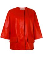 Marni Three-quarter Sleeve Leather Jacket, Women's, Size: 44, Red, Lamb Skin/silk