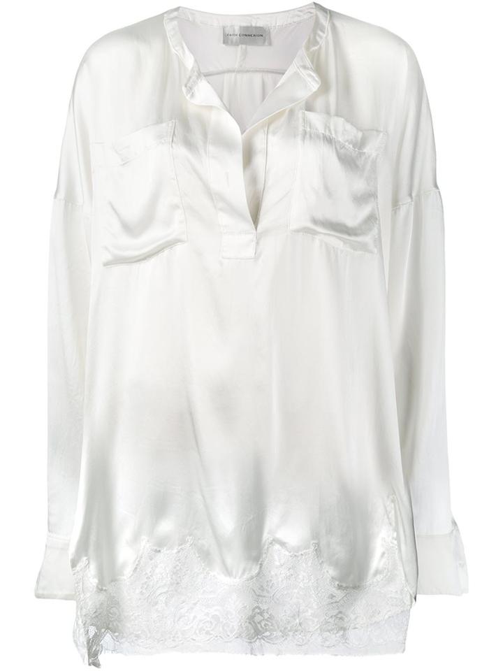 Faith Connexion Lace Panel Blouse, Women's, Size: Medium, White, Silk/cotton/polyamide