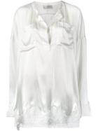 Faith Connexion Lace Panel Blouse, Women's, Size: Medium, White, Silk/cotton/polyamide
