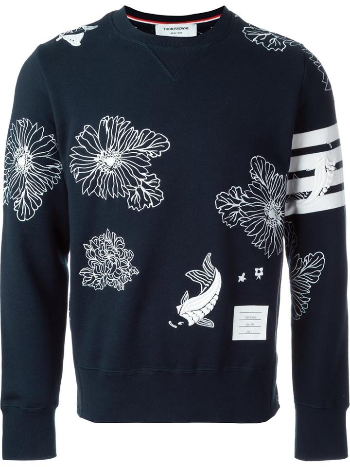 Thom Browne Embroidered Sweatshirt, Men's, Size: 1, Blue, Cotton
