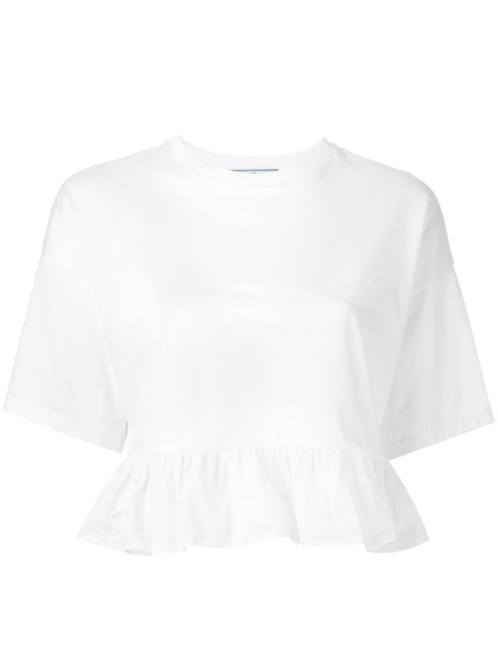 Prada Ruffled Cropped T-shirt, Women's, Size: Medium, White, Cotton