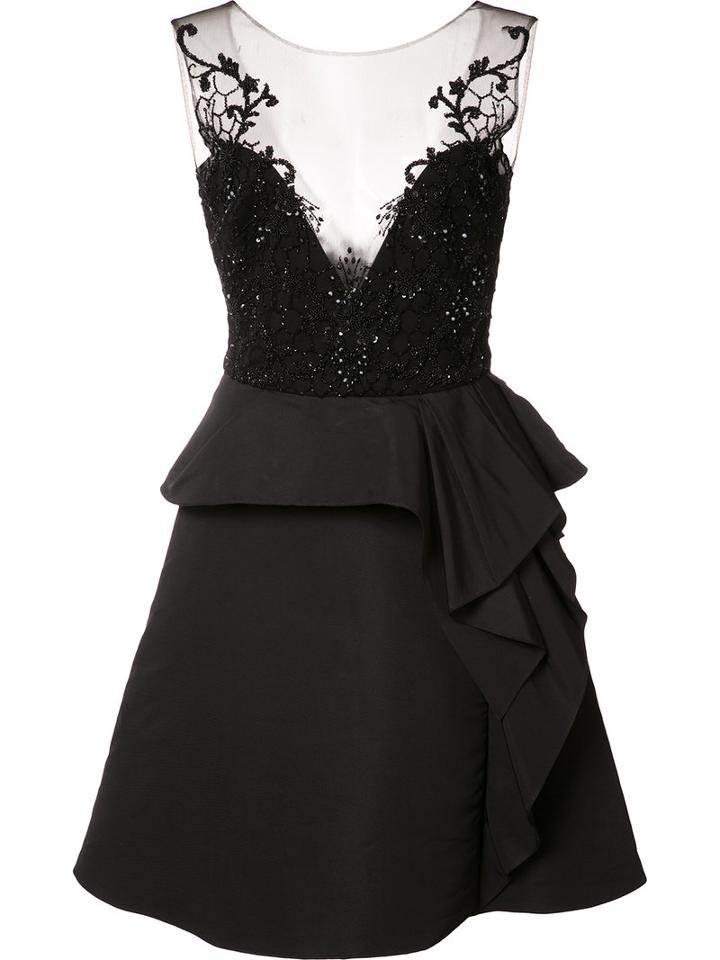 Marchesa Notte Embroidered Top Dress, Women's, Size: 8, Black, Polyester