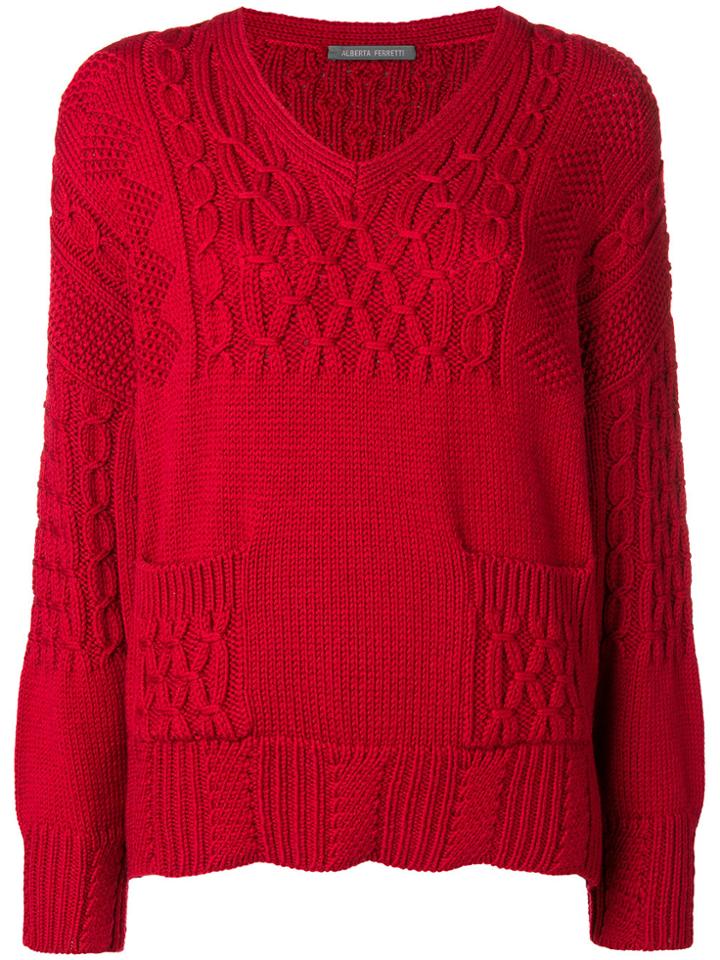Alberta Ferretti Contrast Knit Jumper - Red