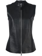 Eleventy Zip-up Lambskin Gilet, Women's, Size: 46, Black, Lamb Skin