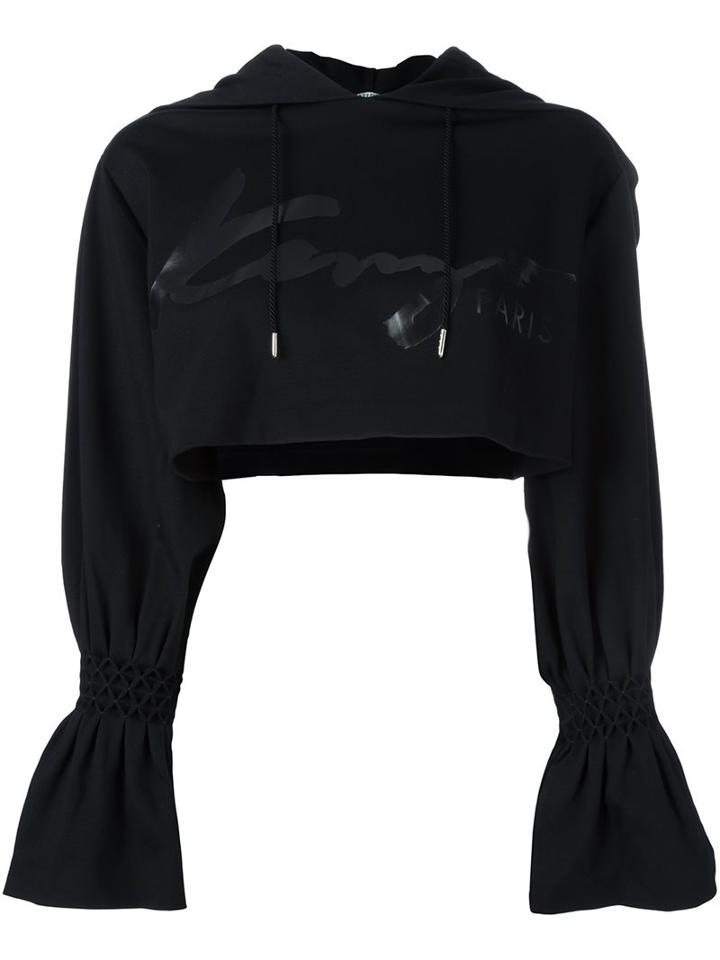 Kenzo 'signature' Cropped Hoodie, Women's, Size: Small, Black, Polyamide/spandex/elastane/viscose
