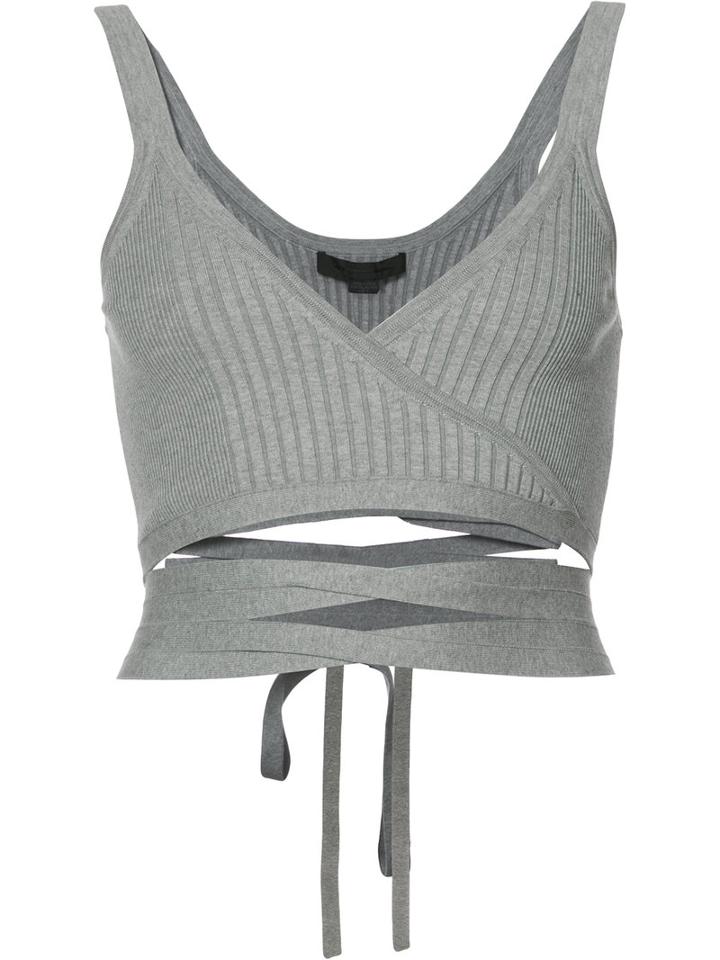 Alexander Wang - Tied Crop Top - Women - Cotton/polyamide/spandex/elastane - S, Women's, Grey, Cotton/polyamide/spandex/elastane