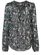 Veronica Beard Floral Print Sheer Blouse - Black