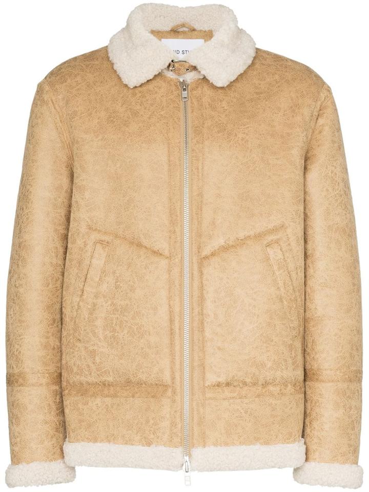 Stand Linus Faux-shearling Trim Jacket - Neutrals
