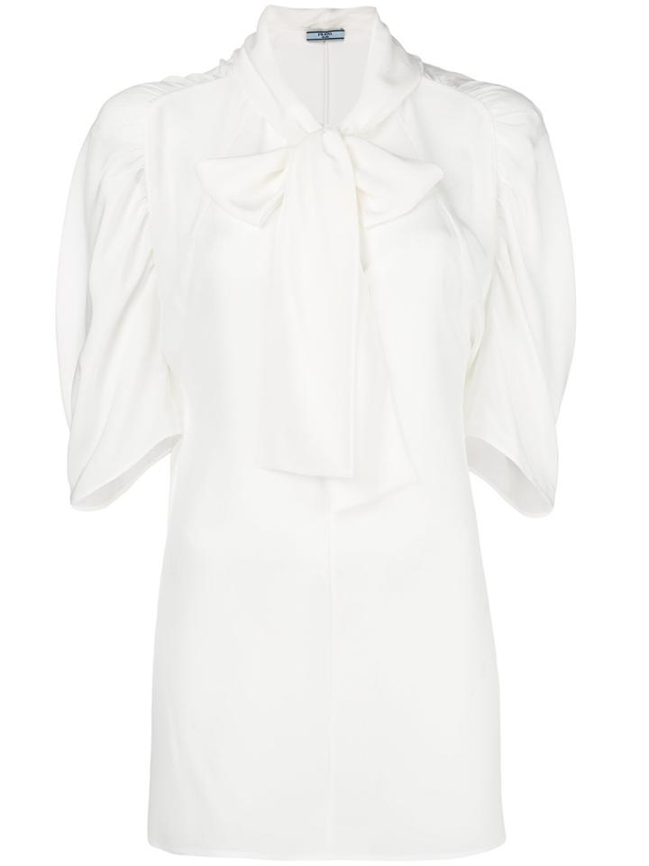 Prada Pussy Bow Gathered Blouse - White