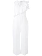 Msgm - V-neck Ruffle Jumpsuit - Women - Cotton - 42, White, Cotton