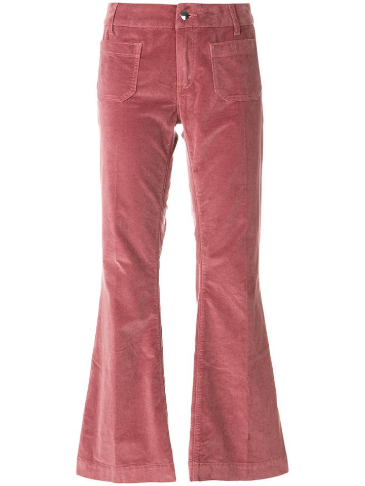 The Seafarer Cropped Flared Velvet Trousers - Pink & Purple