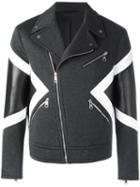 Neil Barrett Panelled Biker Jacket, Men's, Size: Small, Grey, Cotton/polyamide/polyester/lamb Fur