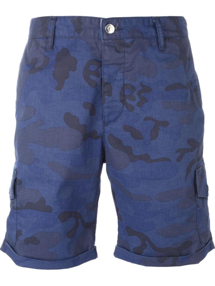 Hydrogen Camouflage Pocket Detail Cargo Shorts, Men's, Size: 31, Blue, Cotton/spandex/elastane