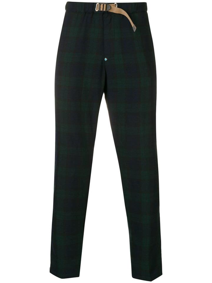 White Sand Belted Check Trousers - Blue