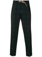 White Sand Belted Check Trousers - Blue