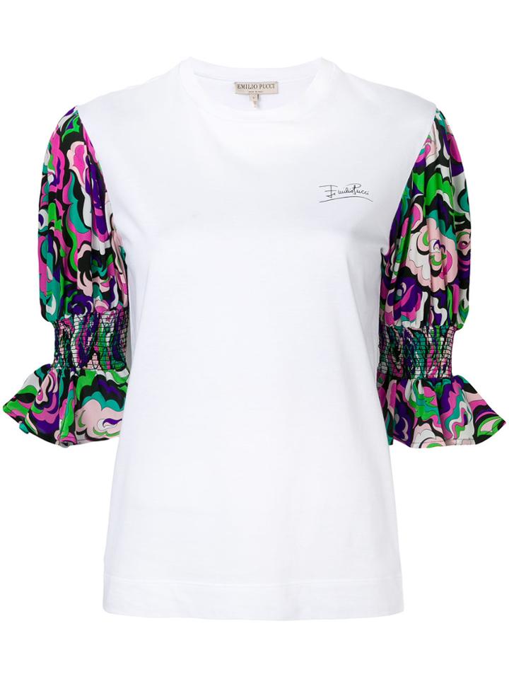 Emilio Pucci Ruffled Printed Sleeves T-shirt - White