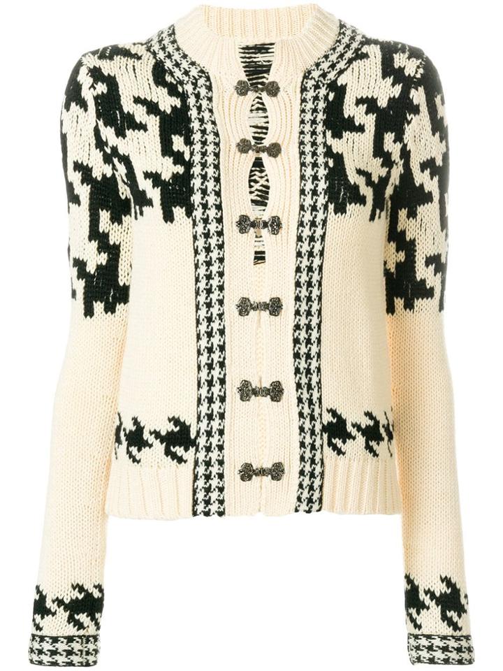 Yohji Yamamoto Vintage Houndstooth Intarsia Cardigan - Neutrals