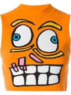 Jeremy Scott Cartoon Face Intarsia Top, Women's, Size: 44, Yellow/orange, Rayon/polyamide