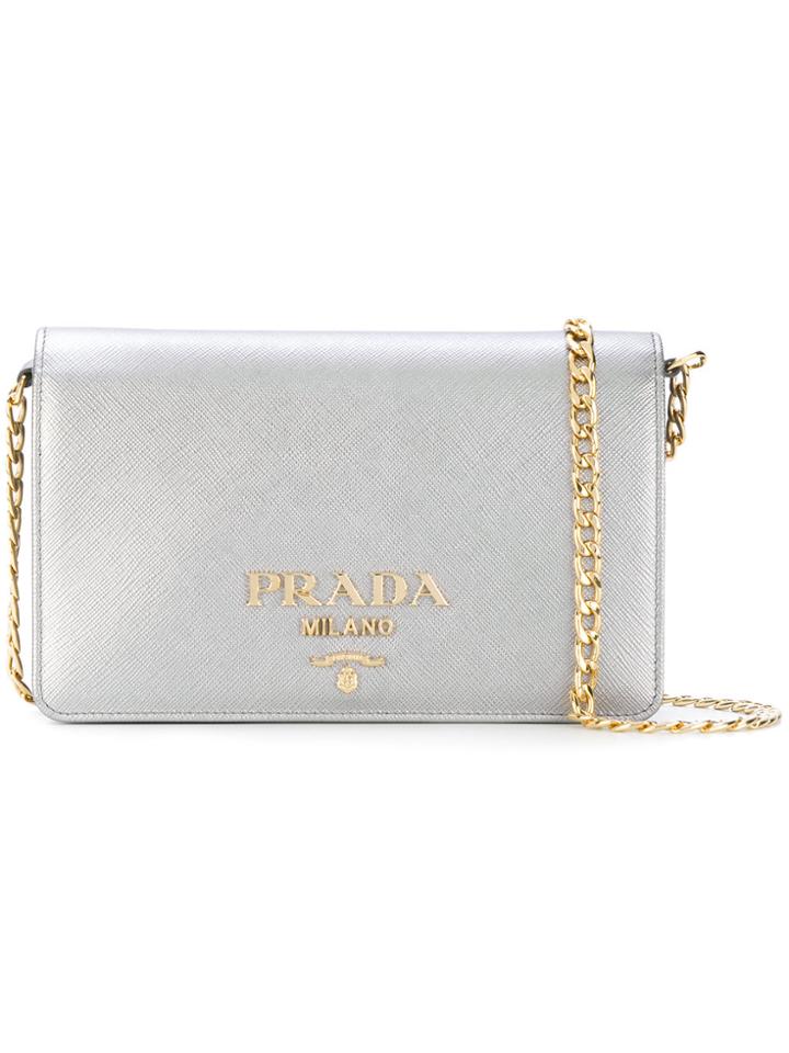 Prada Mini Logo Plaque Shoulder Bag - Metallic