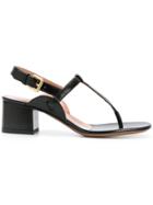 L'autre Chose Low Block Heel T-bar Sandals - Black
