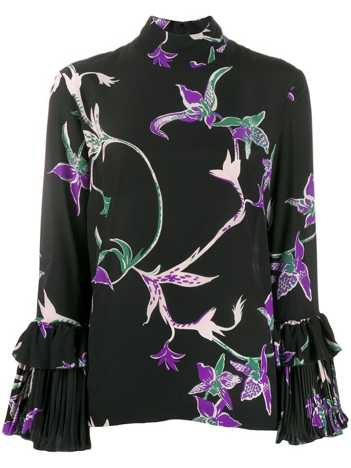 La Doublej Frill Wrist Printed Top - Black