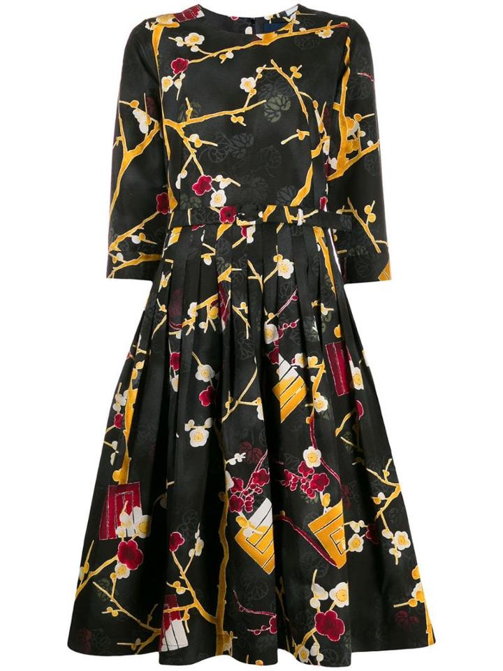 Samantha Sung Silk Abstract-print Dress - Black