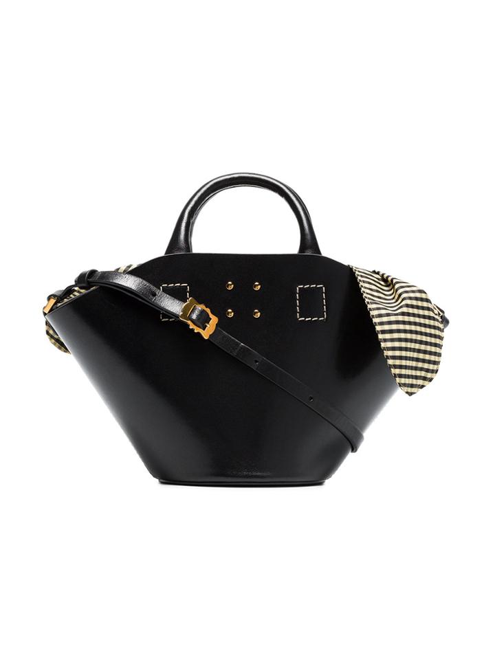Trademark Black Small Leather Bag With Gingham Insert