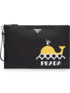 Prada Whale Motif Saffiano Leather Clutch - Black